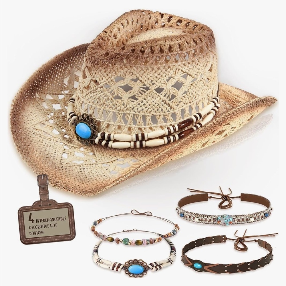 Cow girl / cow boy hat fully adjustable with 4 interchangeable hat bands